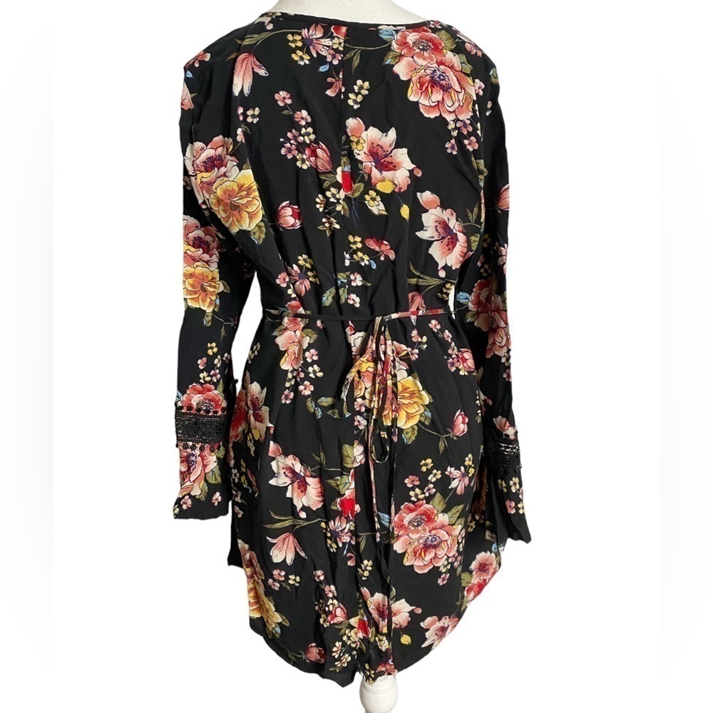 XHILARATION Black Floral Long Sleeve Mini Dress - Picture 2 of 16